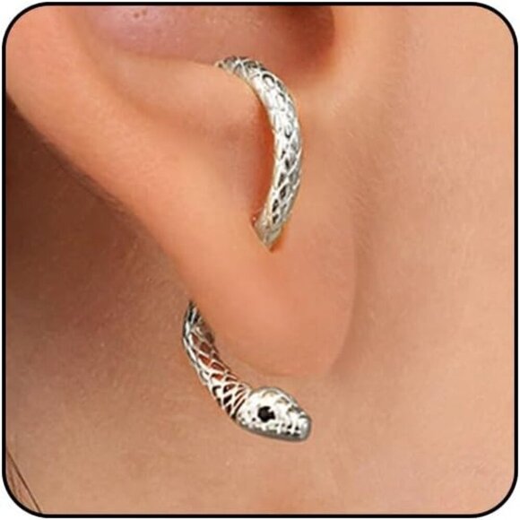 Jewelry - Silver & Gold Snake Dangle Earrings - Women's Serpent Drop Earrings in Black & S